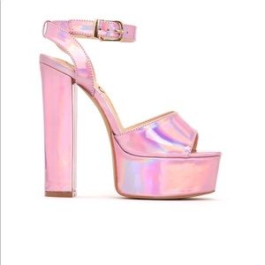 I know i can - pink iridescent platform heel